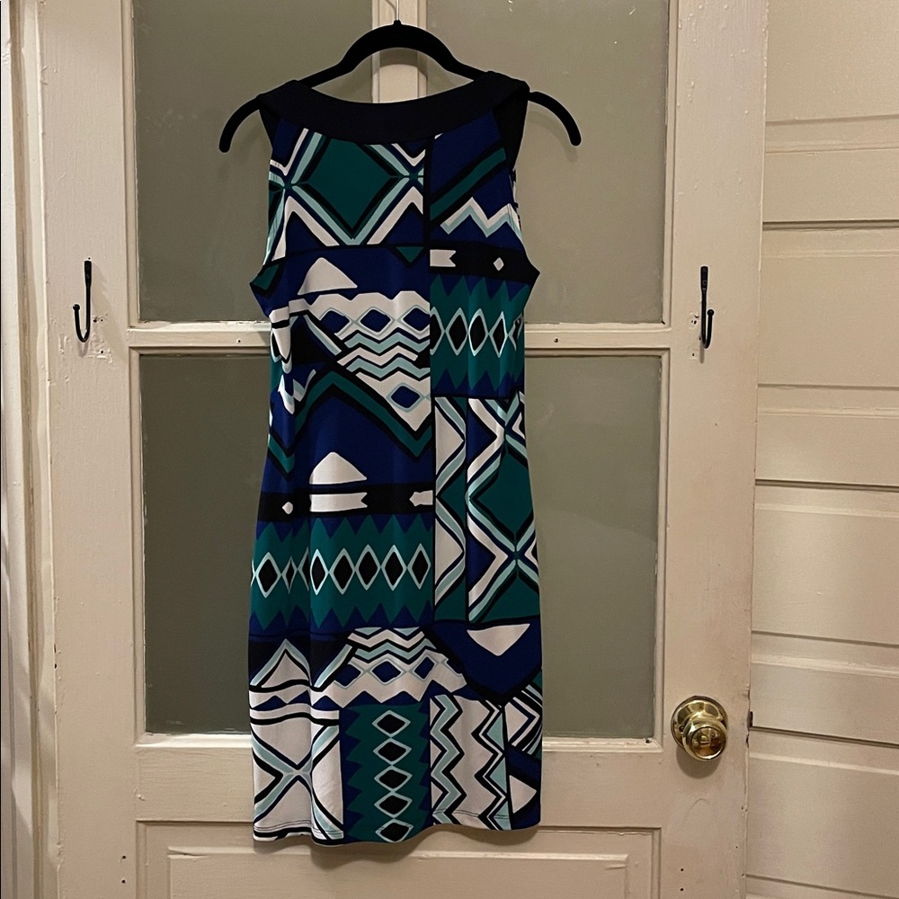 En Focus Petite Navy dress with Aqua Patterned Lining